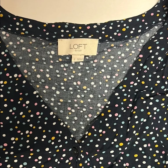 LOFT Multicolor Polka Dot V-Neck Dress - Picture 3 of 3